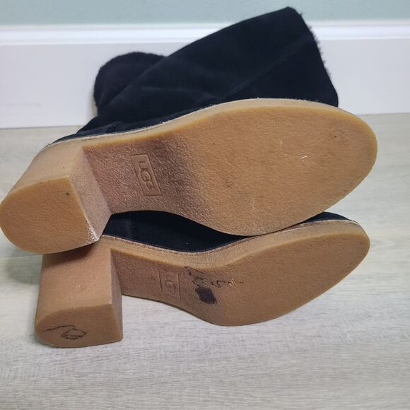 UGG Australia Kasen Boots Tall Black Suede Heeled Sheepskin Lined Womens SZ 9.5 - Picture 10 of 10